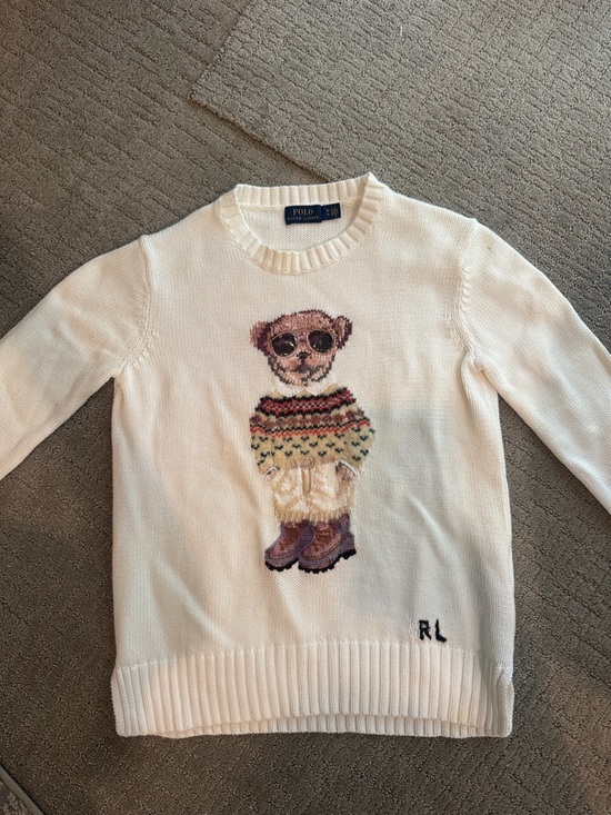 Polo Ralph Lauren Sweaters - Polo by Ralph Lauren Cream Crewneck Sweater with Teddy Motif